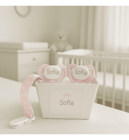 Pack of two personalised dummies with dummy clip