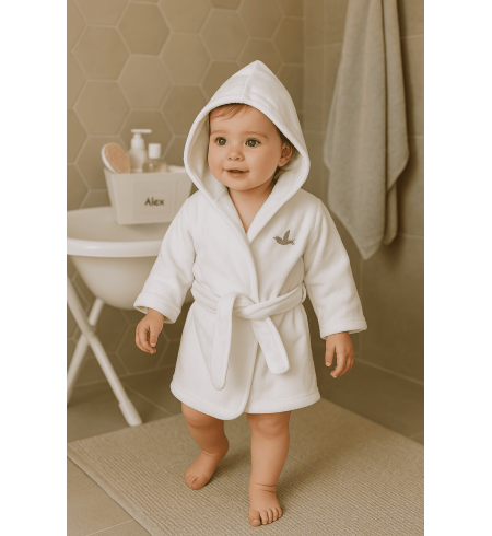 Embroidered Bathrobe, Muslin & Teddy Bear Set | Personalized Newborn Gift