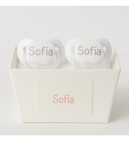 Set of 2 Personalized Pacifiers and Teddy Bear | Unique Baby Gift