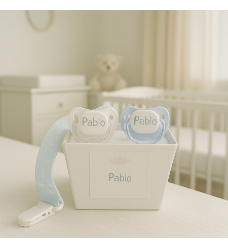 Doudou and 2 Personalized Pacifiers with Baby’s Name | Includes Pacifier Clip