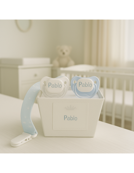 Doudou and 2 Personalized Pacifiers with Baby’s Name | Includes Pacifier Clip