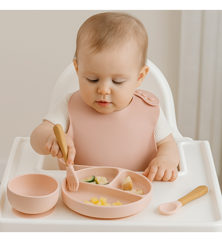Silicone Tableware, Embroidered Bib & Personalized Teddy Bear | Baby Gift Set