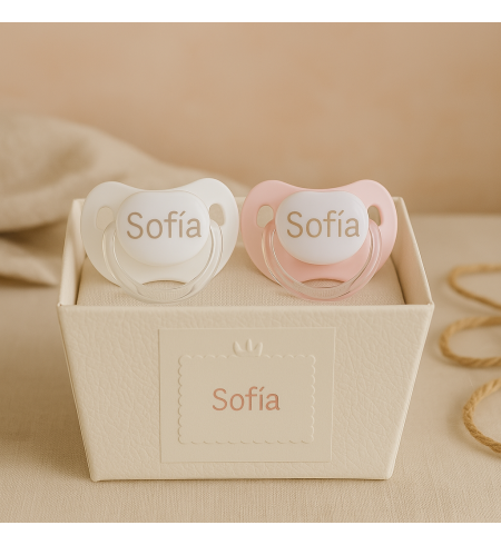 Set of Two Personalized Pacifiers, Pacifier Clip and Bib | Baby Gift Set