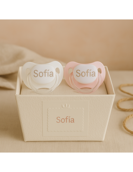 Set of Two Personalized Pacifiers, Pacifier Clip and Bib | Baby Gift Set