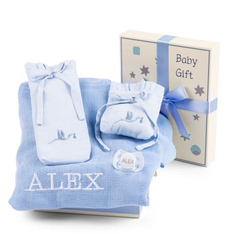Gift Box with Muslin, Pacifier & Holders – Baby Travel Essentials