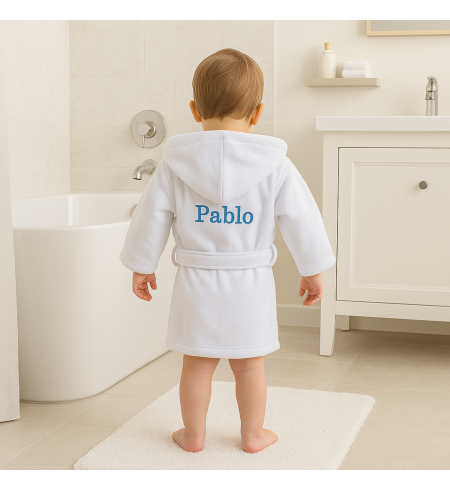 Embroidered Bathrobe, Muslin & Teddy Bear Set | Personalized Newborn Gift