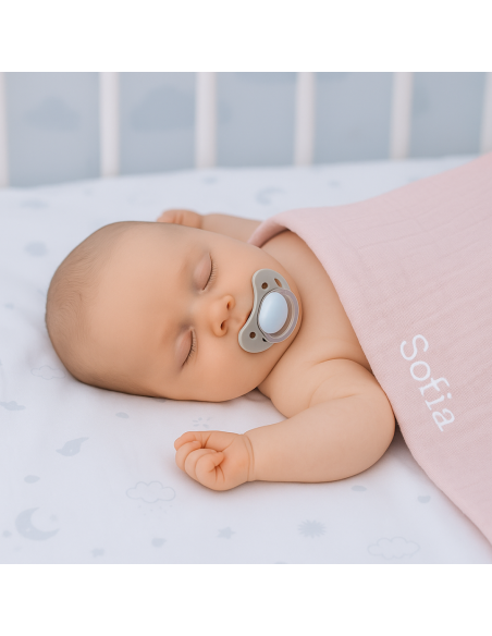 Eco-Friendly Baby Gift: 2 Muslin Cloths, Teether and Pink Pacifier Clip