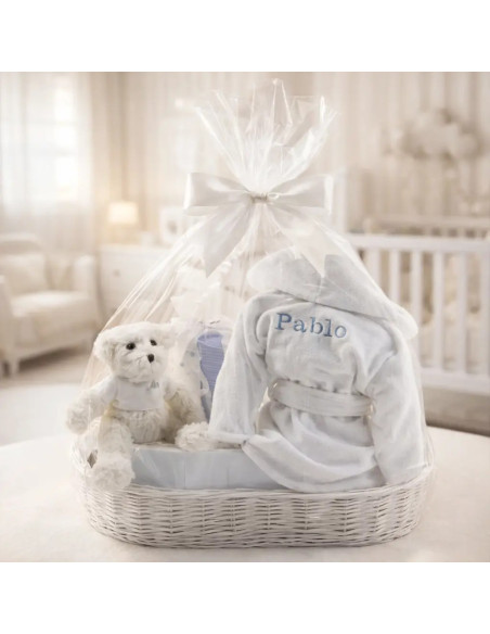 Embroidered Bathrobe, Muslin & Teddy Bear Set | Personalized Newborn Gift