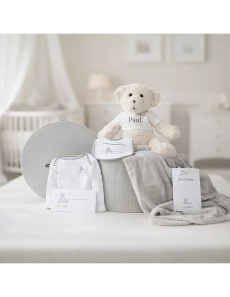Baby Hamper with Embroidered Blanket, Bodysuit, Bib & Teddy | Complete Newborn Gift
