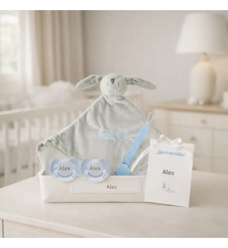 Doudou and 2 Personalized Pacifiers with Baby’s Name | Includes Pacifier Clip