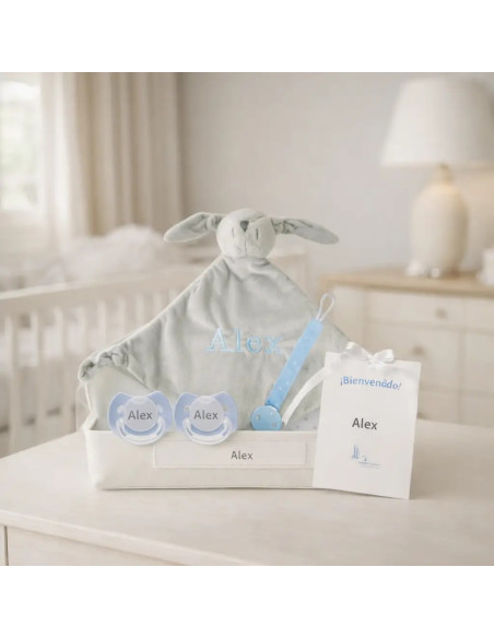 Doudou and 2 Personalized Pacifiers with Baby’s Name | Includes Pacifier Clip