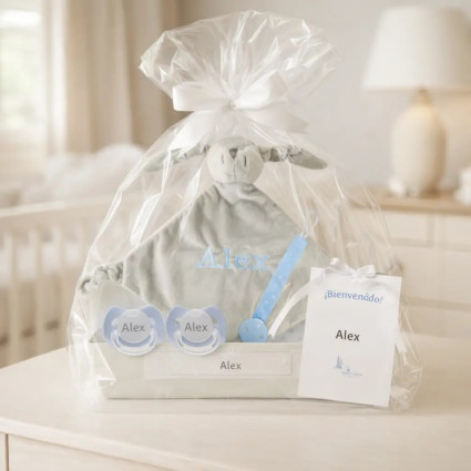 Doudou and 2 Personalized Pacifiers with Baby’s Name | Includes Pacifier Clip