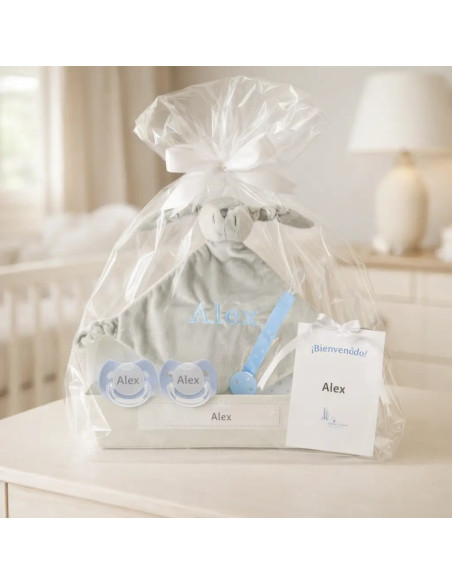 Doudou and 2 Personalized Pacifiers with Baby’s Name | Includes Pacifier Clip