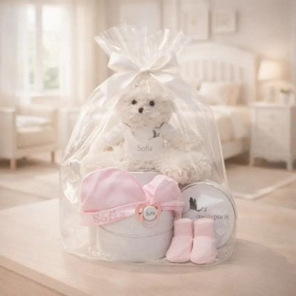 Personalized Set: Hat, Mittens, Booties & Named Pacifier + Teddy Bear | Newborn Gift