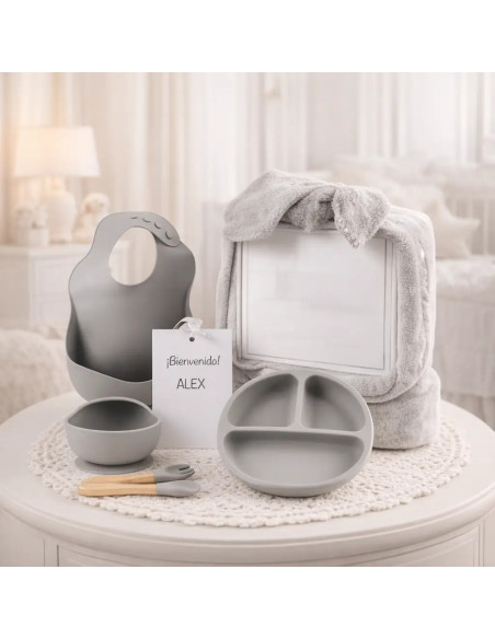 Silicone Tableware + Personalized Winter Fleece Blanket| Practical and Stylish Newborn Gift