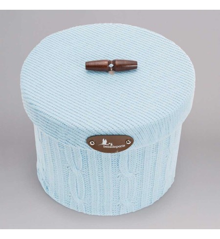 caja de punto trenzada redonda con tapa azul tamaño S