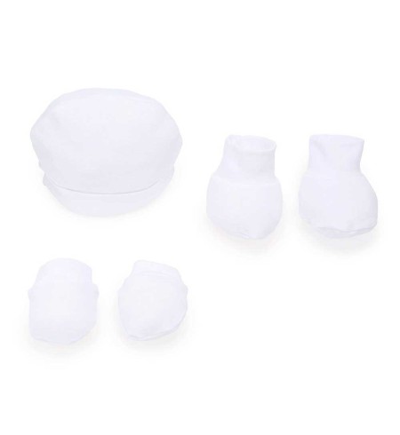 BebeDeParis Conjunto Gorro, Manoplas y Patucos Bebé Blanco