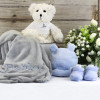 Newborn Baby Hamper & Baby Gift Baskets Embroidered blanket teddy bear hamper with hat and socks set