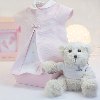 Home Pink baby dress 3-6 months with teddy bear