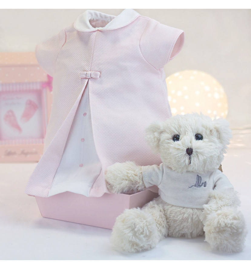 Home Pink baby dress 3-6 months with teddy bear