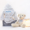 Newborn Baby Hamper & Baby Gift Baskets Embroidered dressing gown and teddy bear set