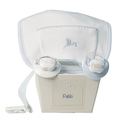 Create your own baby hamper Pack of two dummies, bib and dummy clip