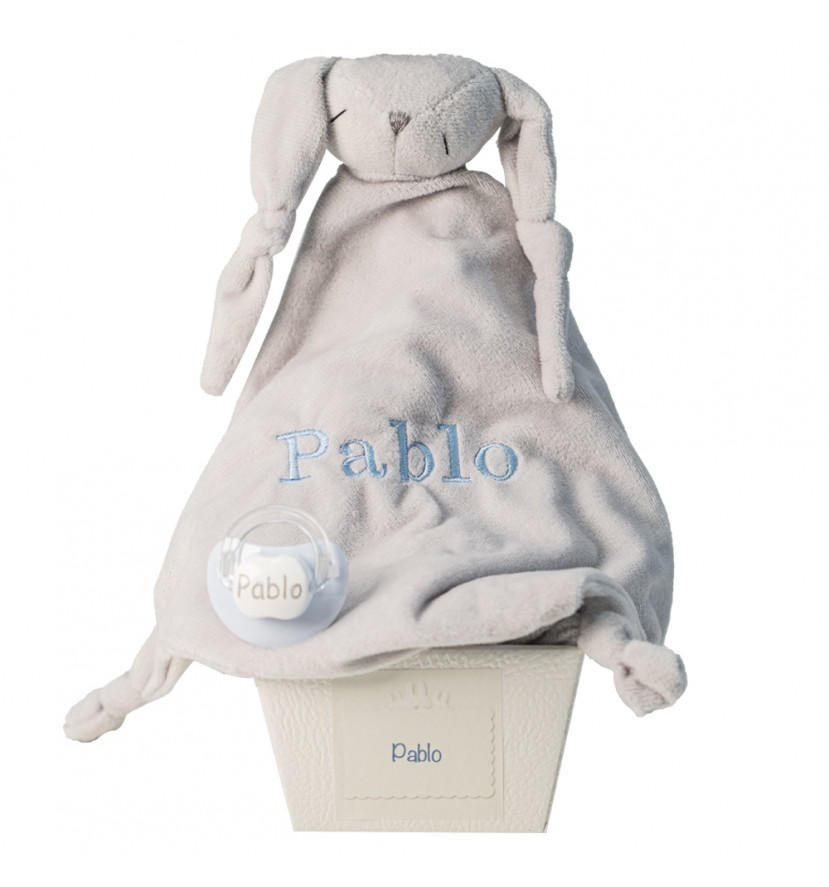 Create your own baby hamper Comforter and personalised dummy with baby’s name