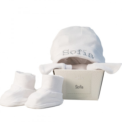 Get along Personalised set of bootees, mittens and hat white